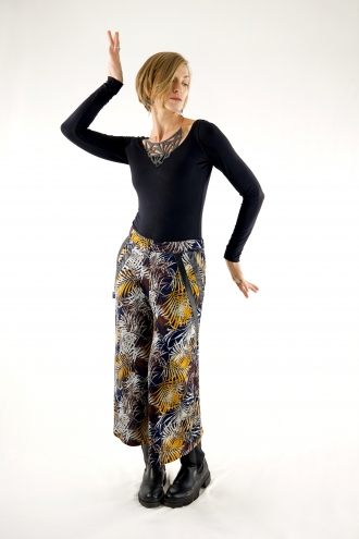 Pantalon Melona Marron Fleuri