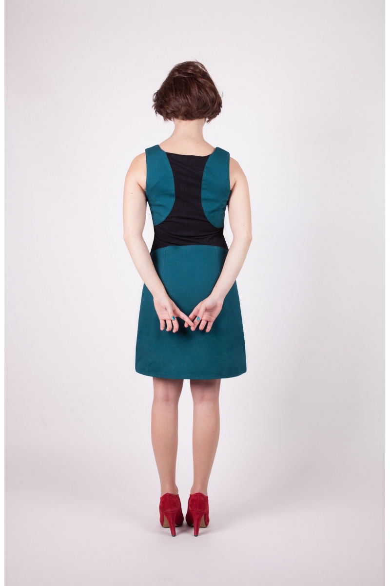 Robe tifia bleu indigo chilia verso robe pop annee 70 graphique mode moderne